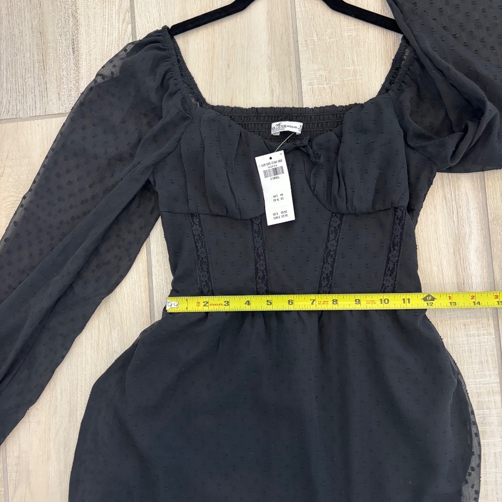 NWT Hollister Black Swiss Dot Corset Mini Dress - Long Sleeve Lace Detail, XS - Picture 11 of 13